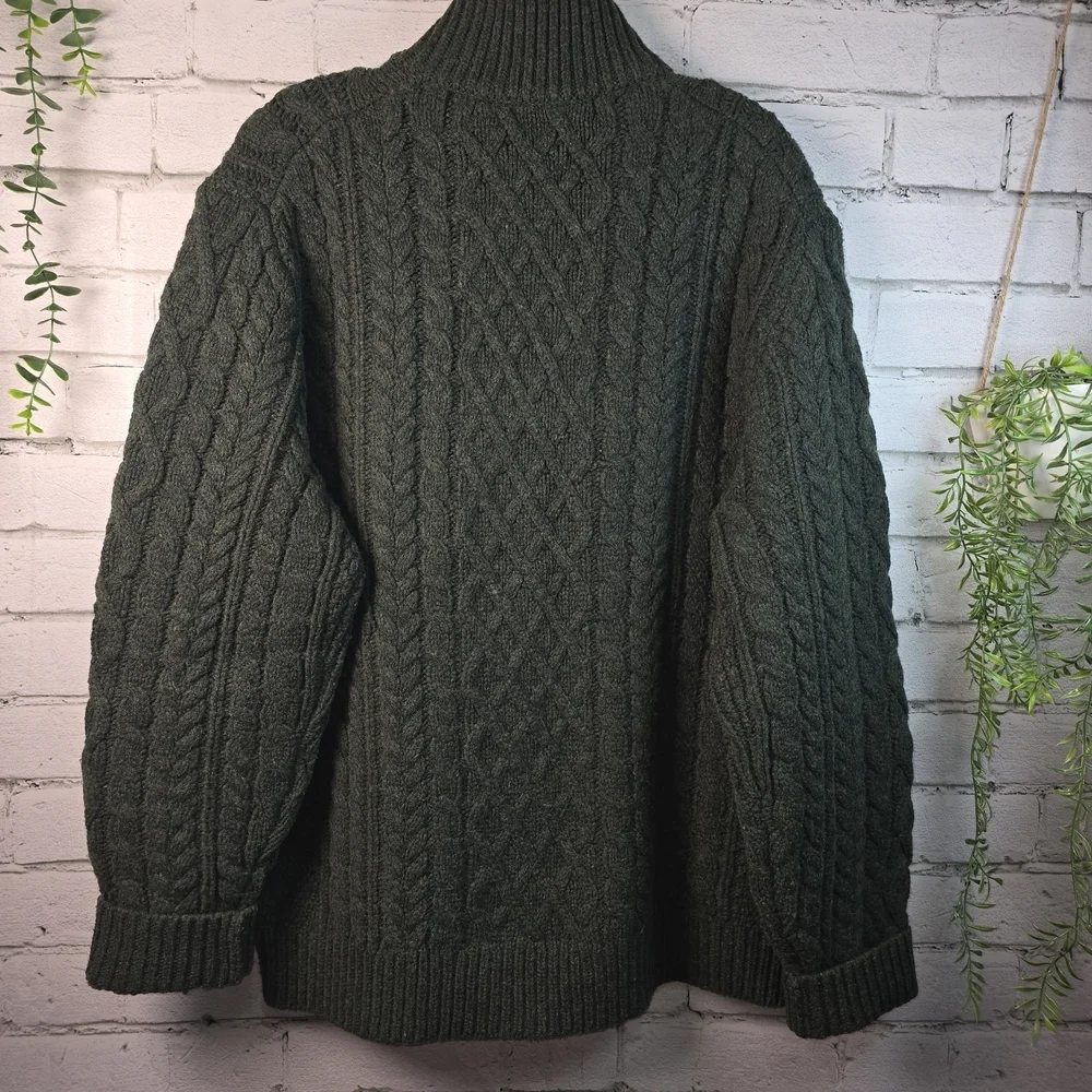 JOSEPH TURNER MENS 1/4 ZIP MOCK NECK FISHERMAN KNIT LAMBSWOOL GREEN SWEATER XL